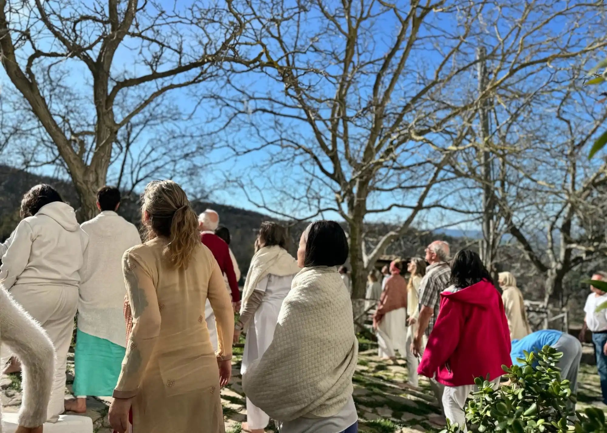 Group of people walking outdoors.