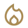Simple gold flame icon in a circular design with negative space.
